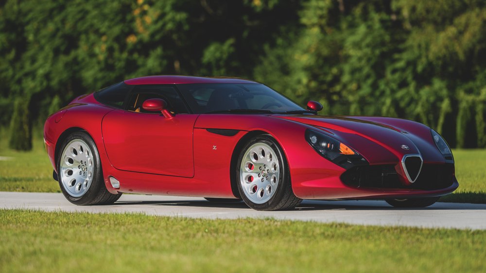 The 2010 Alfa Romeo TZ3 Stradale Zagato crossing the auction block on October 23, 2020.