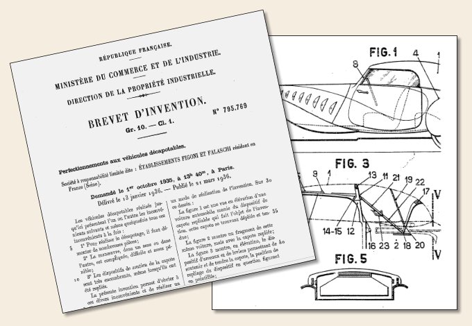 Figoni et Falaschi patent (795.769) low disappearing soft top convertible for 1936 Delahaye 135.