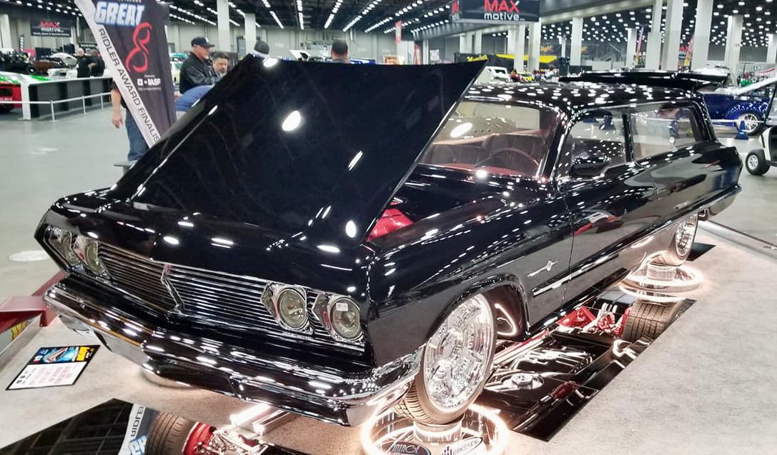 1963 Chevrolet 2-door station wagon with hood up