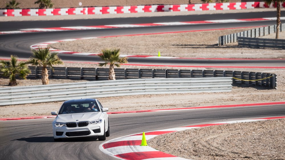 A car on the track at BMW's Performance Center West.