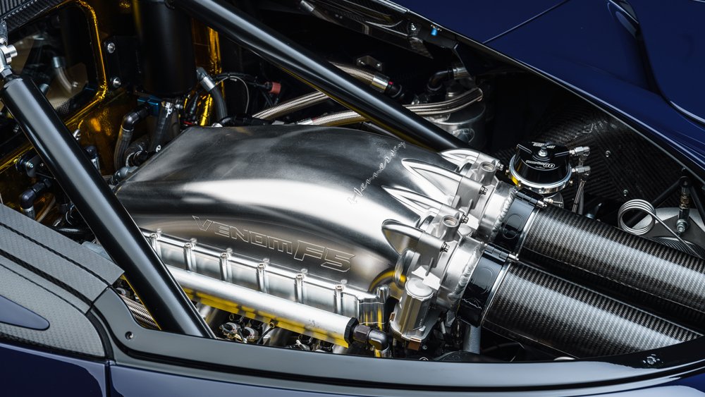 The 6.6-liter twin-turbocharged V-8 inside a production version of the Hennessey Venom F5 hypercar.