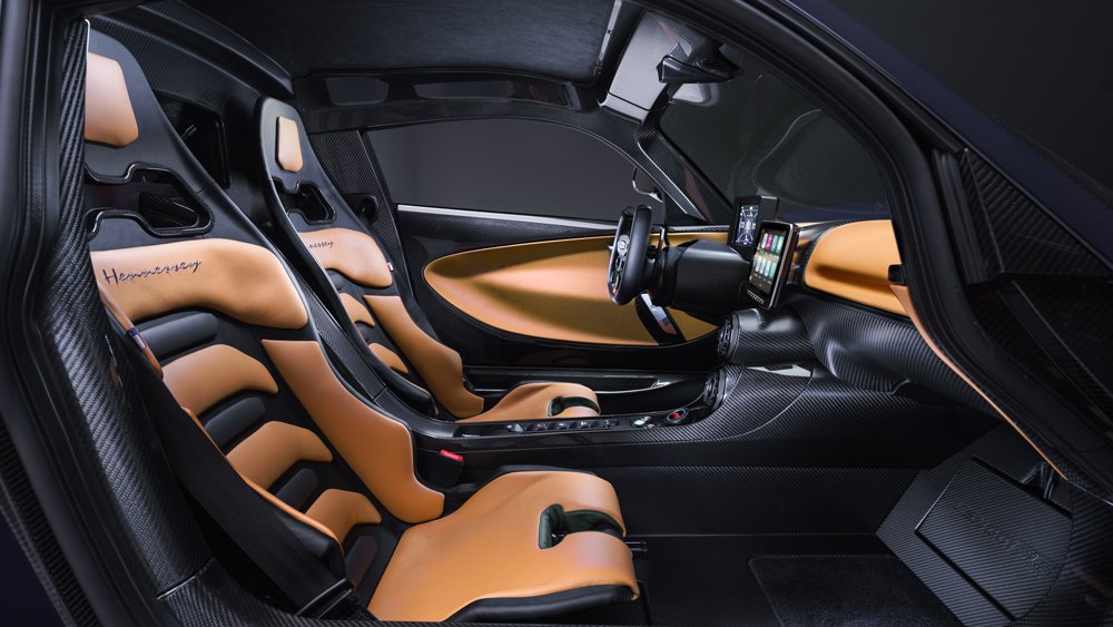 The interior of a production version of the Hennessey Venom F5 hypercar.