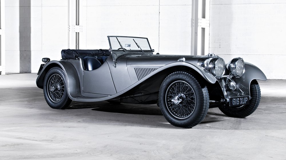 An example of the SS Jaguar 100 automobile.