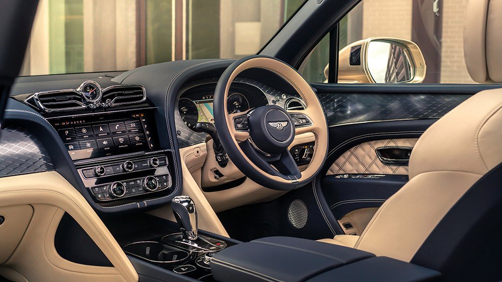 Inside a right-side drive 2021 Bentley Bentayga Hybrid