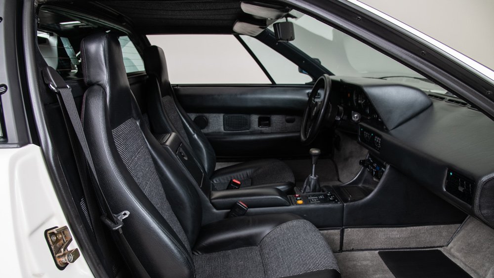 The interior of a 1980 BMW M1.