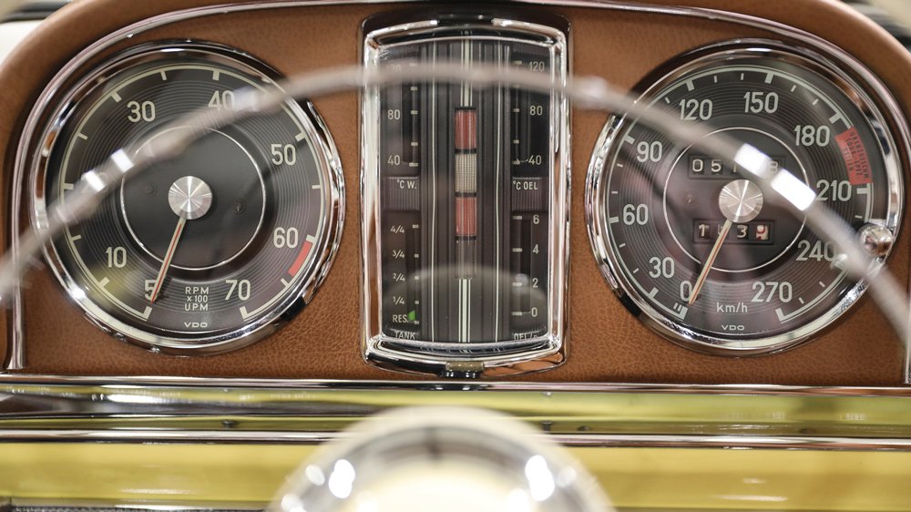 The interior of a 1963 Mercedes-Benz 300 SL Roadster.