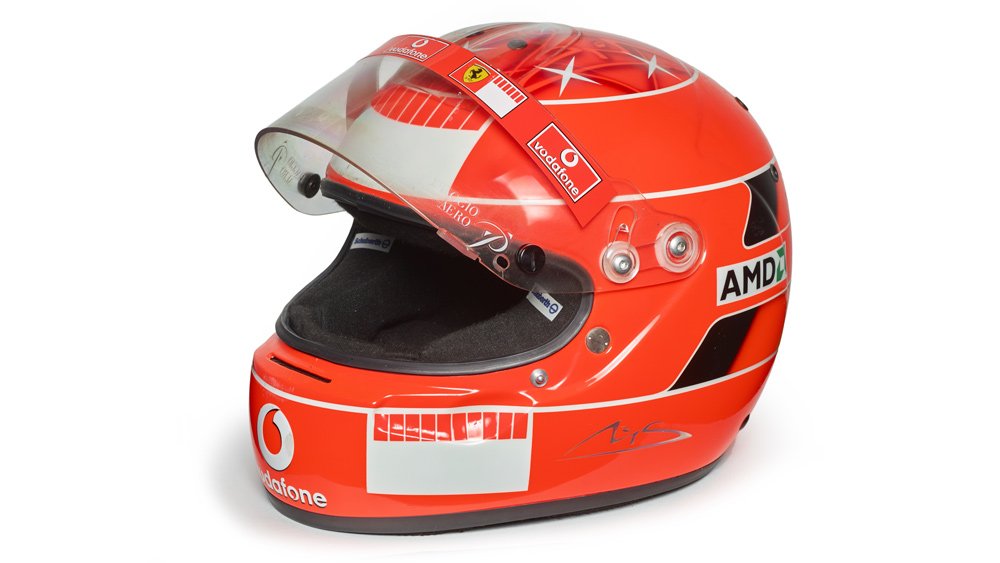 A helmet worn by Michael Schumacher during the 2005 Formula 1 season.