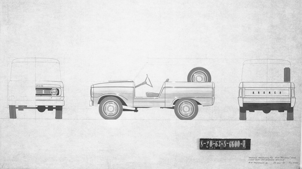 Some of automotive designer McKinley Thompson's early sketches of the original Ford Bronco, dated July 24, 1963.