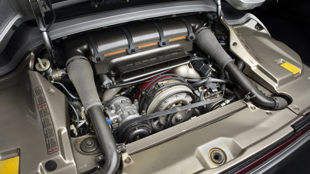 The engine inside the Brumos Collection’s Porsche 959 prototype.