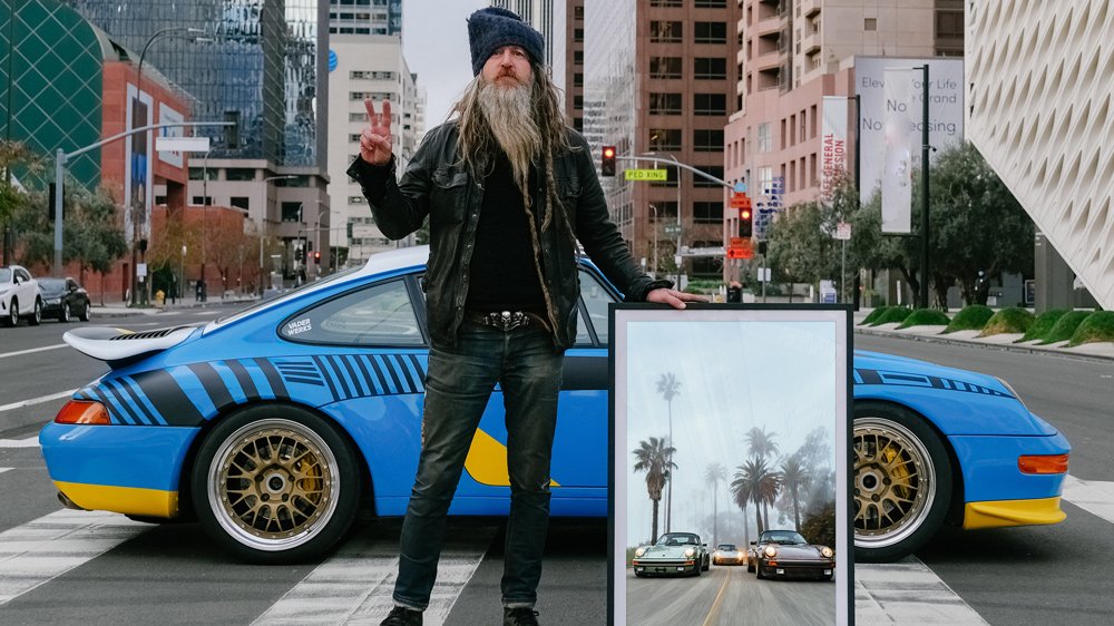 An image from photography series on urban racing in Los Angeles by Magnus Walker and photographer Daniel Malikyar for the Santo Gallery.