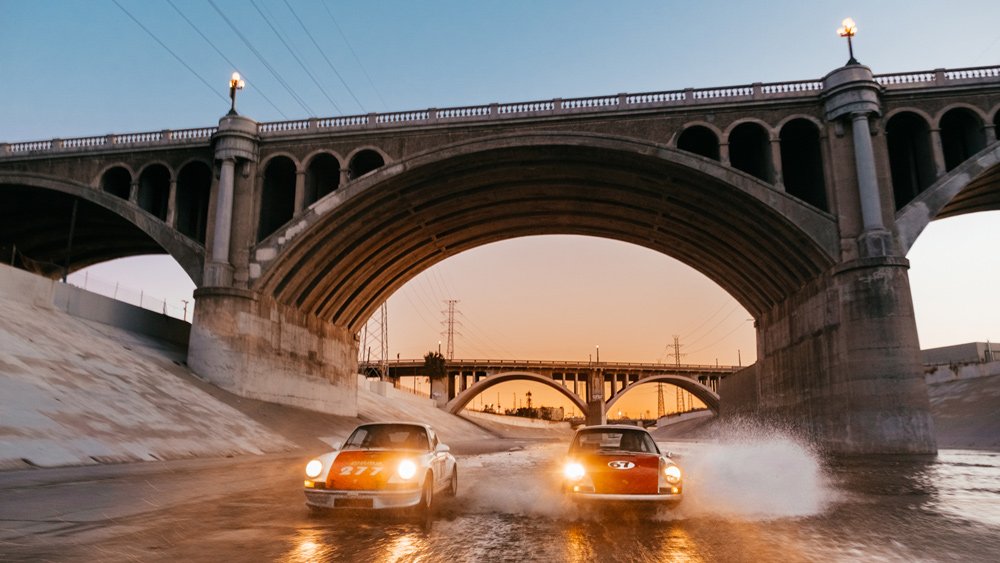 An image from photography series on urban racing in Los Angeles by Magnus Walker and photographer Daniel Malikyar for the Santo Gallery.