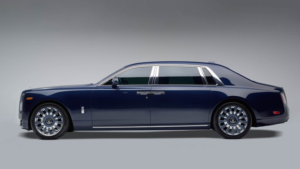 A bespoke Rolls-Royce Phantom with an interior that features Hawaiian Koa wood.