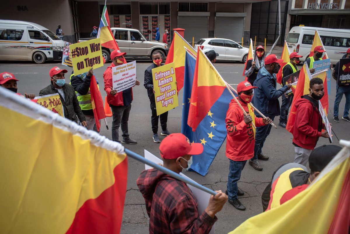 Members of the Tigrayan Community Association in South Africa protest outside the Office of the United Nations High Commissioner for Human Rights in the Pretoria CBD, 25 March 2021. This comes after the Ethiopian Human Rights Commission said that Eritrean soldiers killed over 100 civilians in a November massacre in Tigray, Ethiopia, that may amount to crimes against humanity. Picture: Jacques Nelles