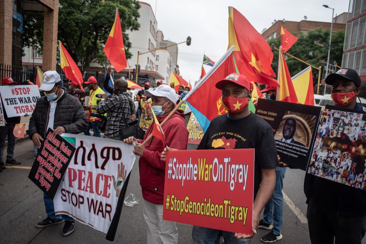 Members of the Tigrayan Community Association in South Africa protest outside the Office of the United Nations High Commissioner for Human Rights in the Pretoria CBD, 25 March 2021. This comes after the Ethiopian Human Rights Commission said that Eritrean soldiers killed over 100 civilians in a November massacre in Tigray, Ethiopia, that may amount to crimes against humanity. Picture: Jacques Nelles
