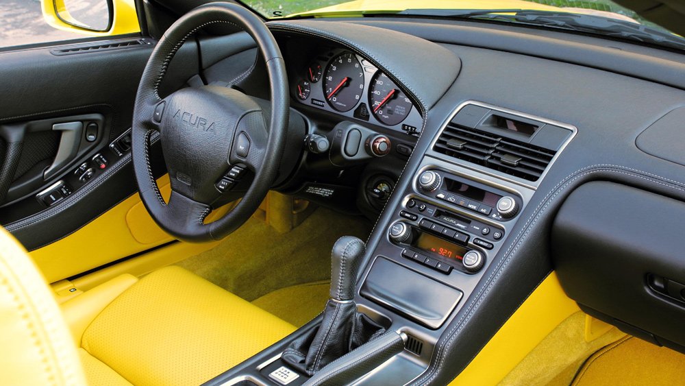 Inside a 2005 Acura NSX sports car.