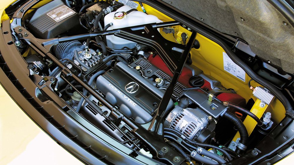 The all-aluminum DOHC V-6 engine inside a 2005 Acura NSX.
