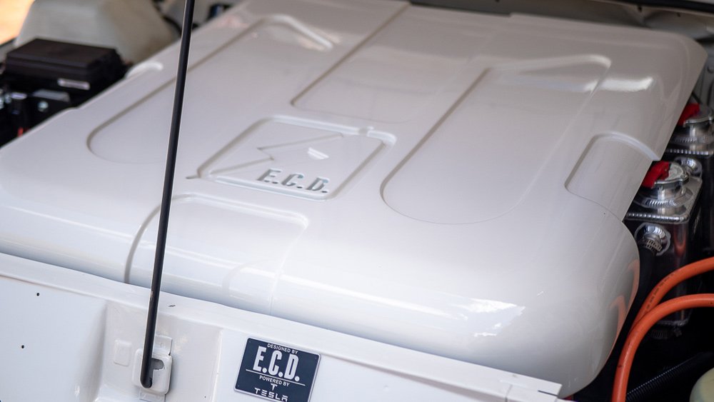 The Tesla Direct Drive EV power train inside E.C.D. Automotive Design's electric Range Rover Classic.