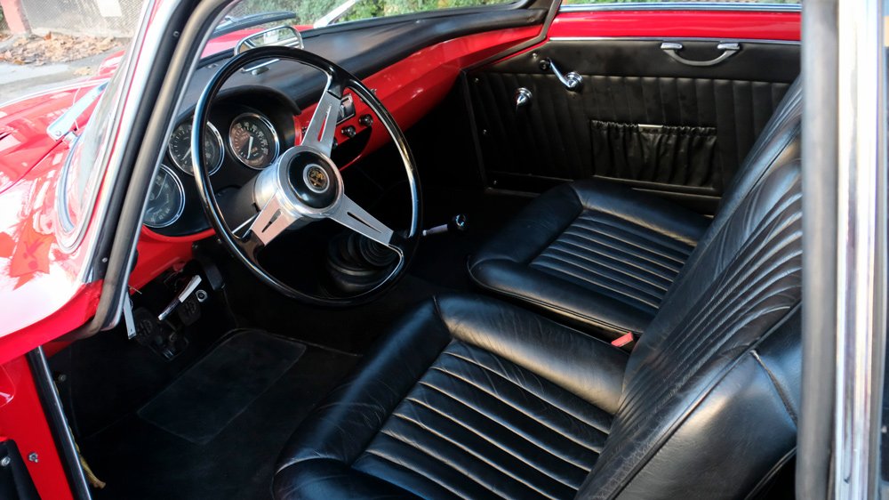The interior of a 1962 Alfa Romeo Giulietta Sprint Speciale.