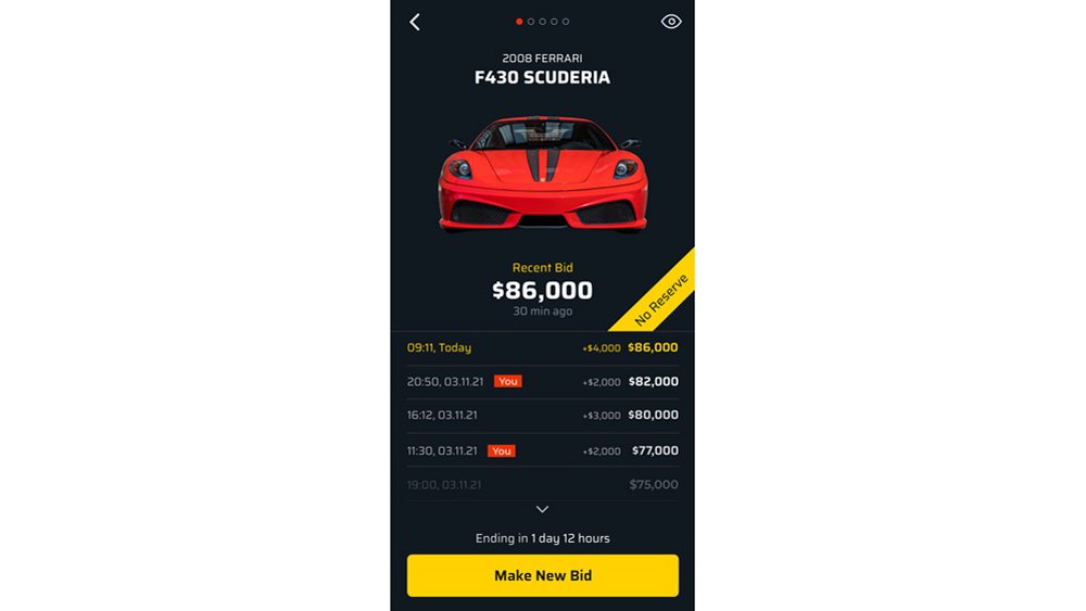 A screen-shot from the Collect Xchange app for online car auctions.