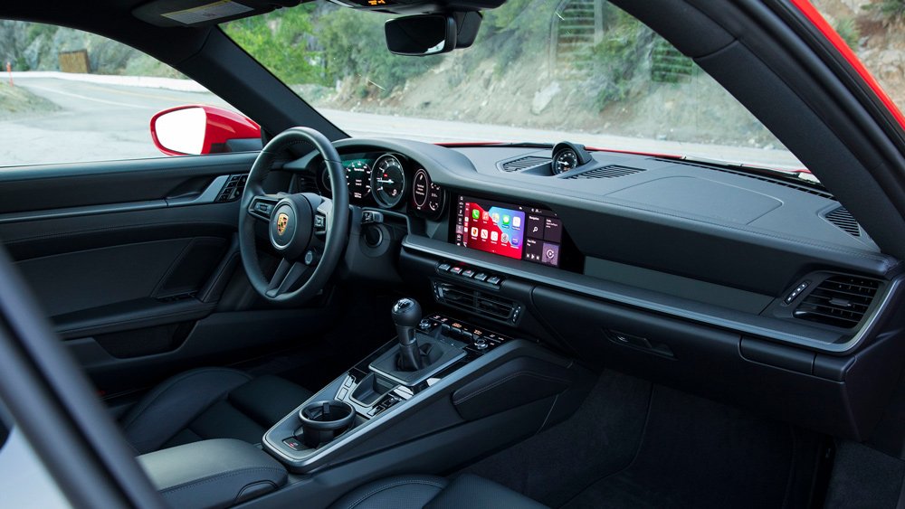 A look inside a 2021 Porsche 911 Carrera S with a manual gearbox.