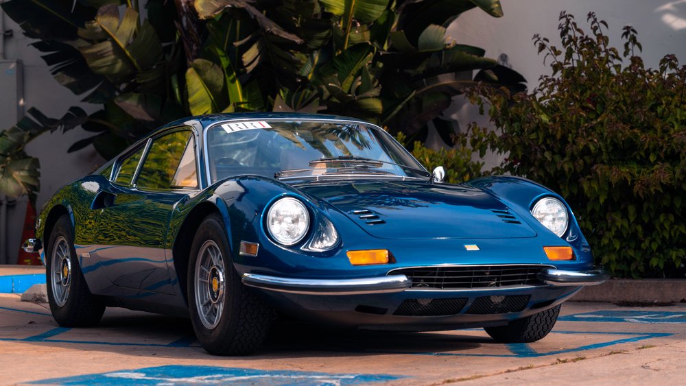 A 1972 Dino 246 GT painted factory-correct Blue Dino Metallizzato.