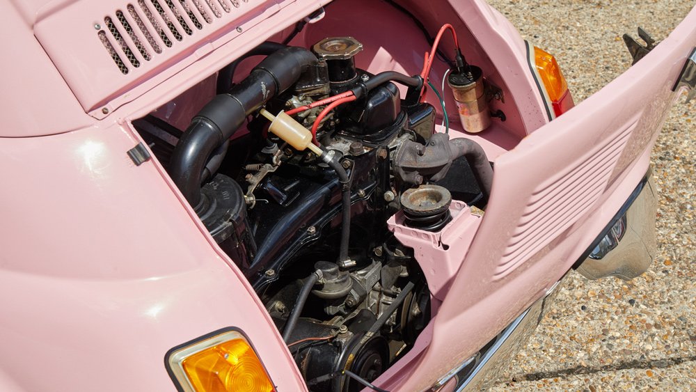 A look at the engine inside an immaculately restored 1974 Fiat Cinquecento.