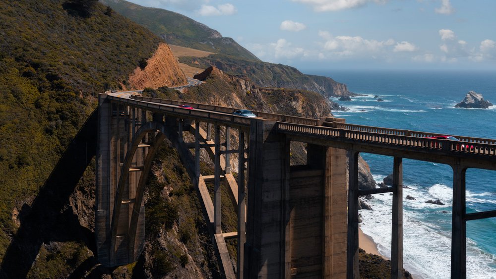Crossing Bixby Bridge on Pacific Coast Highway toward Carmel, Calif.