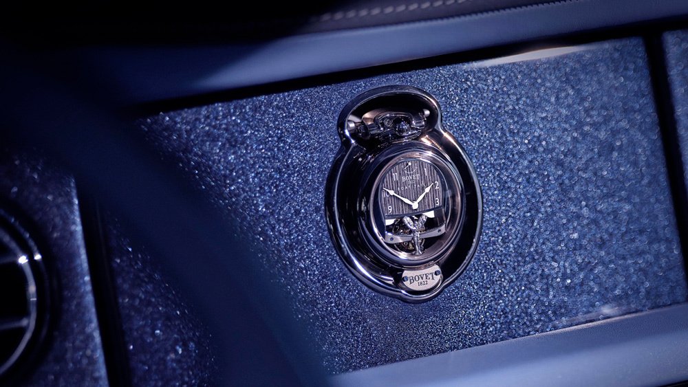 On the dashboard of the Rolls-Royce Boat Tail is a slot to insert one of the two custom Bovet watches made for the owners.