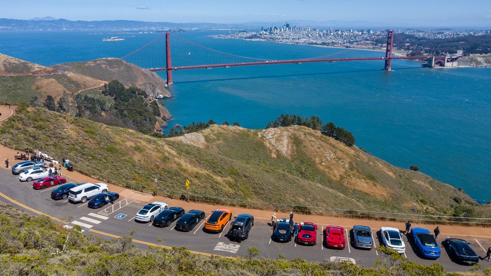 A bird's-eye view of the Golden Gate Bridge and San Francisco from Hawk Hill.