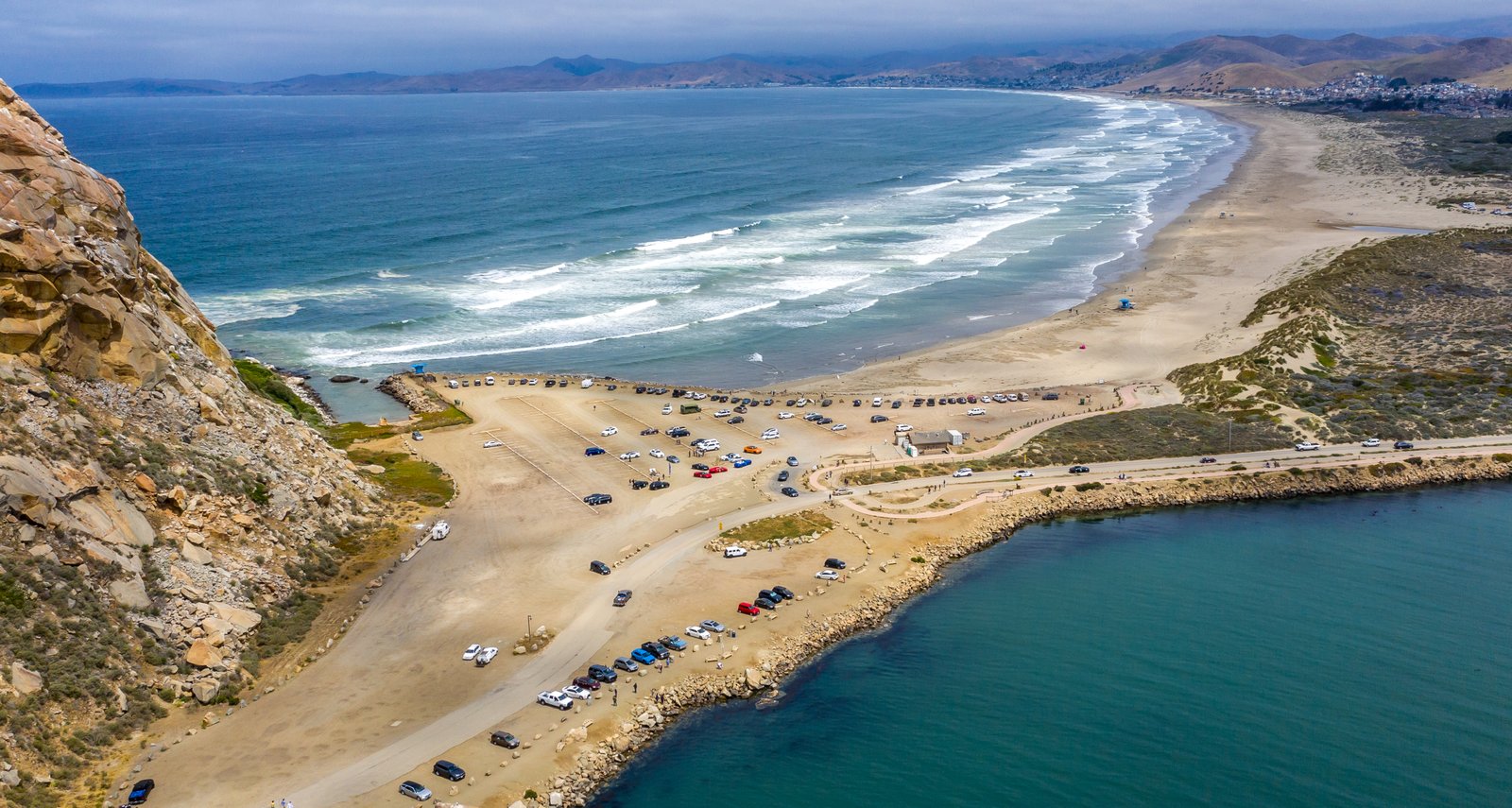Aerial view of Morro Rock in Morro Bay, Calif.