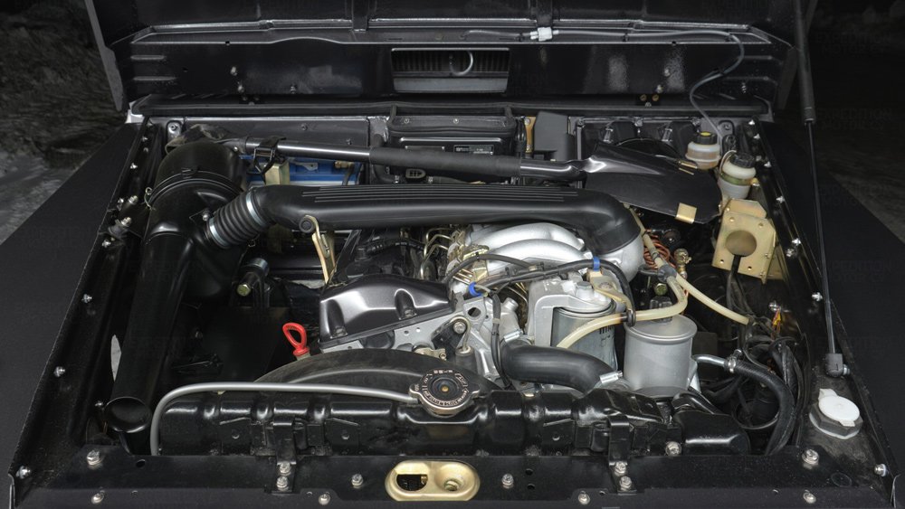 The inline-five diesel engine inside a Mercedes-Benz G-Wagen Wolf restomod from Expedition Motor Company.