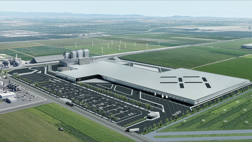 A rendering of what Faraday Future's 1.1 million square-foot plant in Hanford, Calif., will look like when completed.