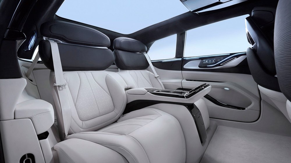 The interior of the 1,050 hp, all-electric Faraday Future FF 91.