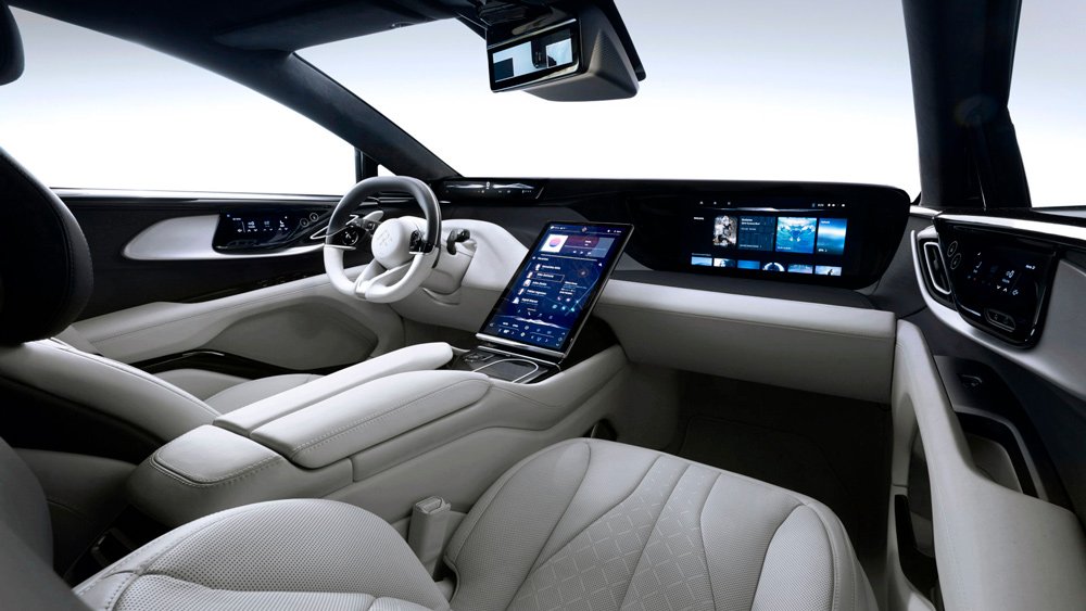 The interior of the 1,050 hp, all-electric Faraday Future FF 91.