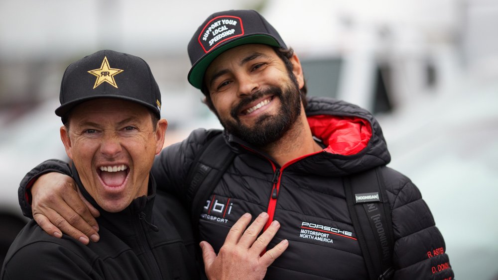 Racer Tanner Foust (left) and BBi Autosport founder Betim Berisha (right).