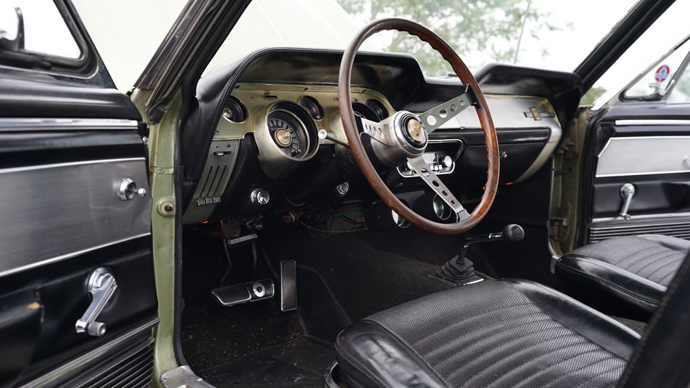 The interior of an unrestored 1967 Shelby GT500.