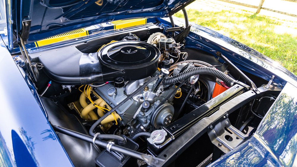 The small-block V-8 inside a 1967 Chevrolet Camaro Z/28 Trans Am.