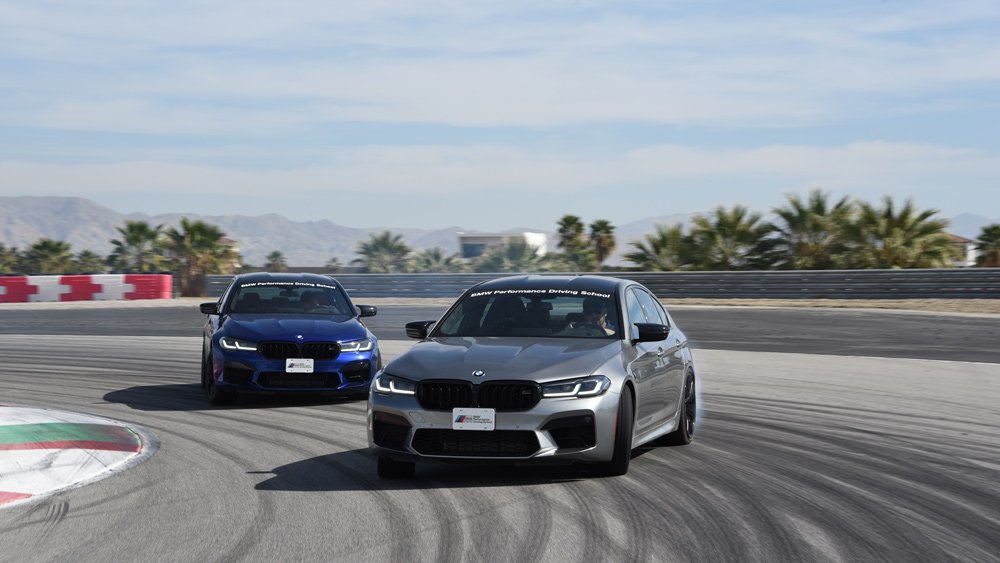 BMWs on the track at the Thermal Club in Thermal, Calif.