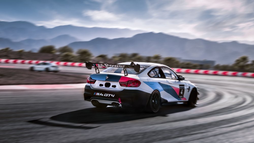 The BMW M4 GT4 at the Thermal Club private racetrack in Thermal, Calif.