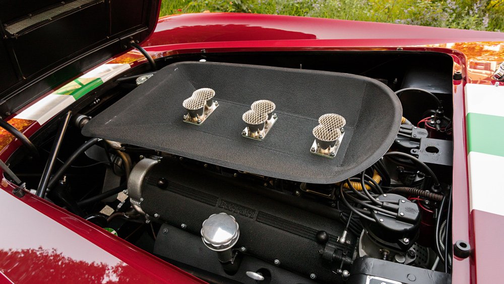 The engine inside a 1959 Ferrari 250 GT LWB California Spider Competizione.