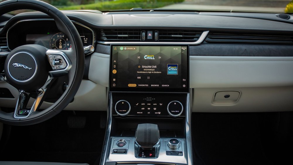 The interior of the 2021 Jaguar XF sedan.