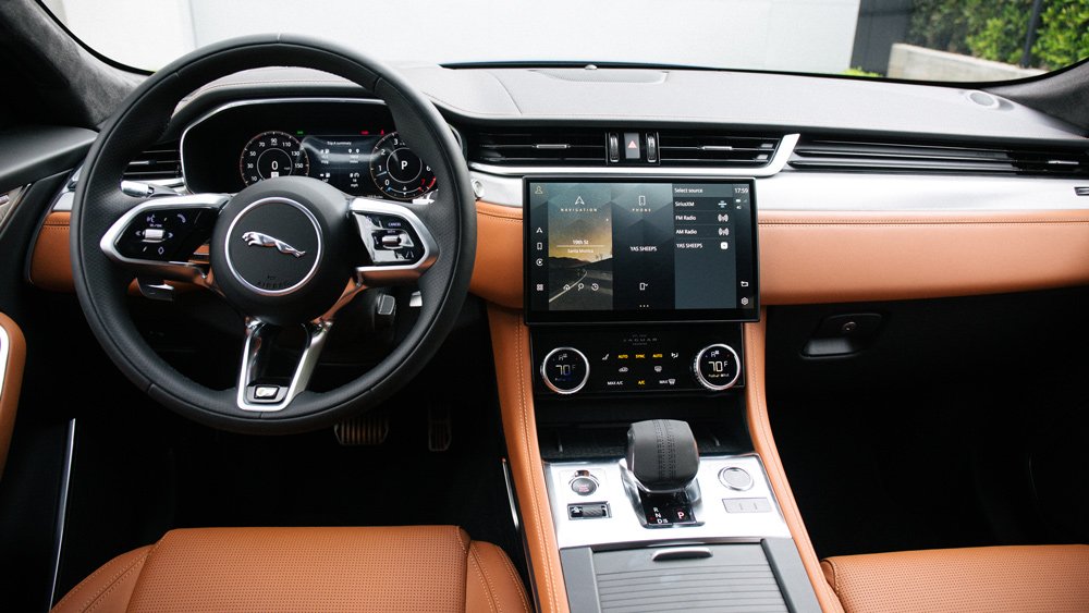 The interior of the 2021 Jaguar F-Pace SUV.