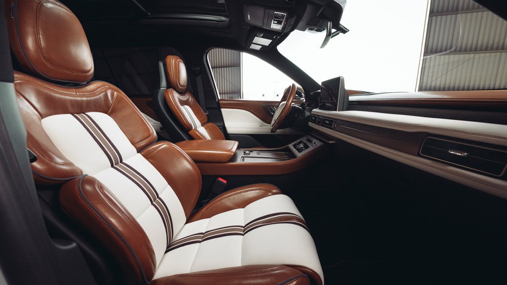 The interior of the Aviator concept SUV developed by Lincoln in collaboration with Shinola.
