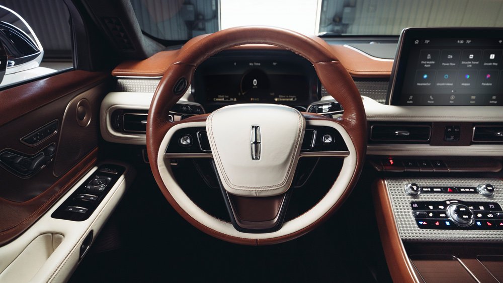 The interior of the Aviator concept SUV developed by Lincoln in collaboration with Shinola.