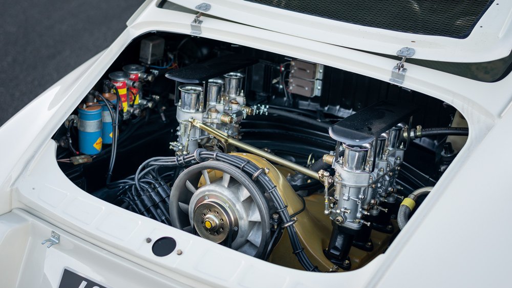 The engine inside a 1968 Porsche 911 R.