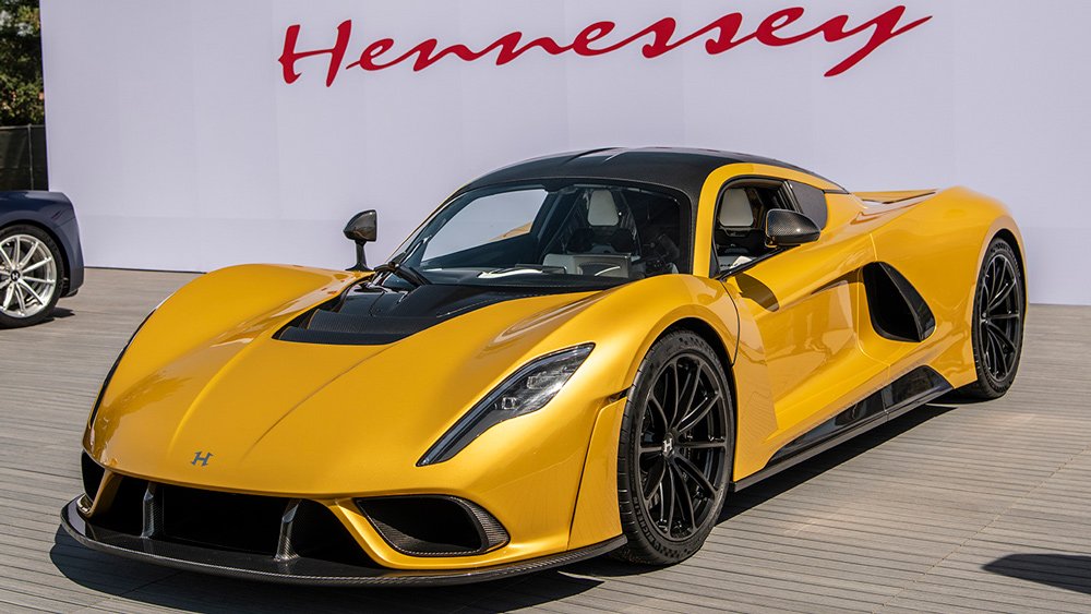 The Hennessey Venom F5 hypercar in Mojave Gold.