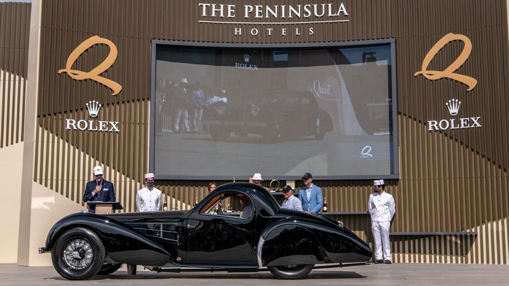 The Bugatti Type 57S Gangloff that won the Custom Coachwork class at the Quail, a Motorsports Gathering in 2021.