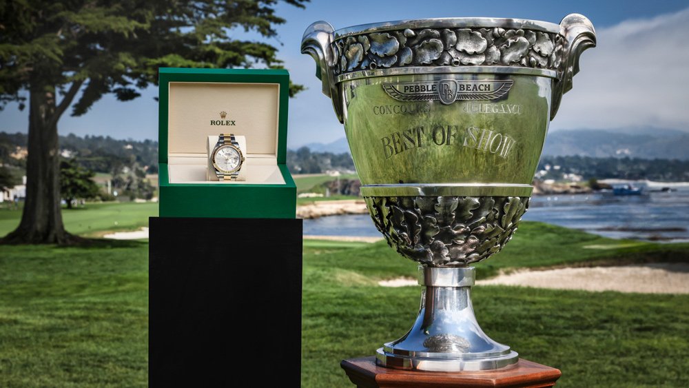 The trophy and Rolex watch given for Best of Show at the 70th Pebble Beach Concours d'Elegance.