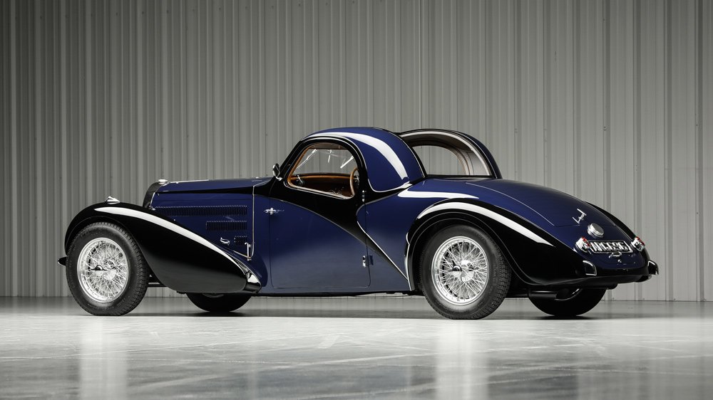 A 1938 Bugatti Type 57S Atalante Coupé.