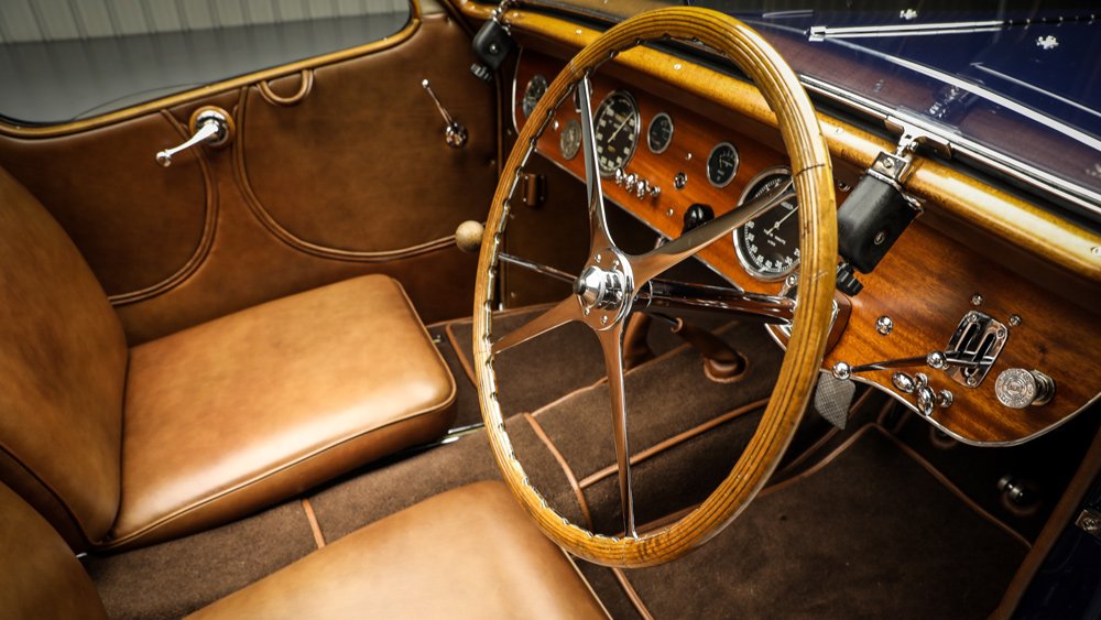 The interior of a 1938 Bugatti Type 57S Atalante Coupé.